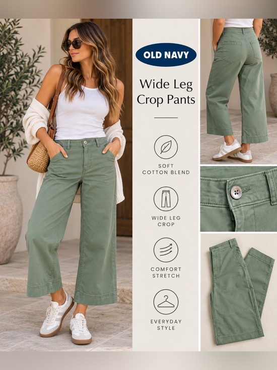 Old Navy Pants - Old Navy Wide Leg Crop Pants Women’s 12 Sage Green Stretch Chino